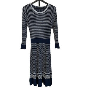 James Perse Stripe Wool A Line Sweater Dress Navy White 3 Large Classic Nautical
